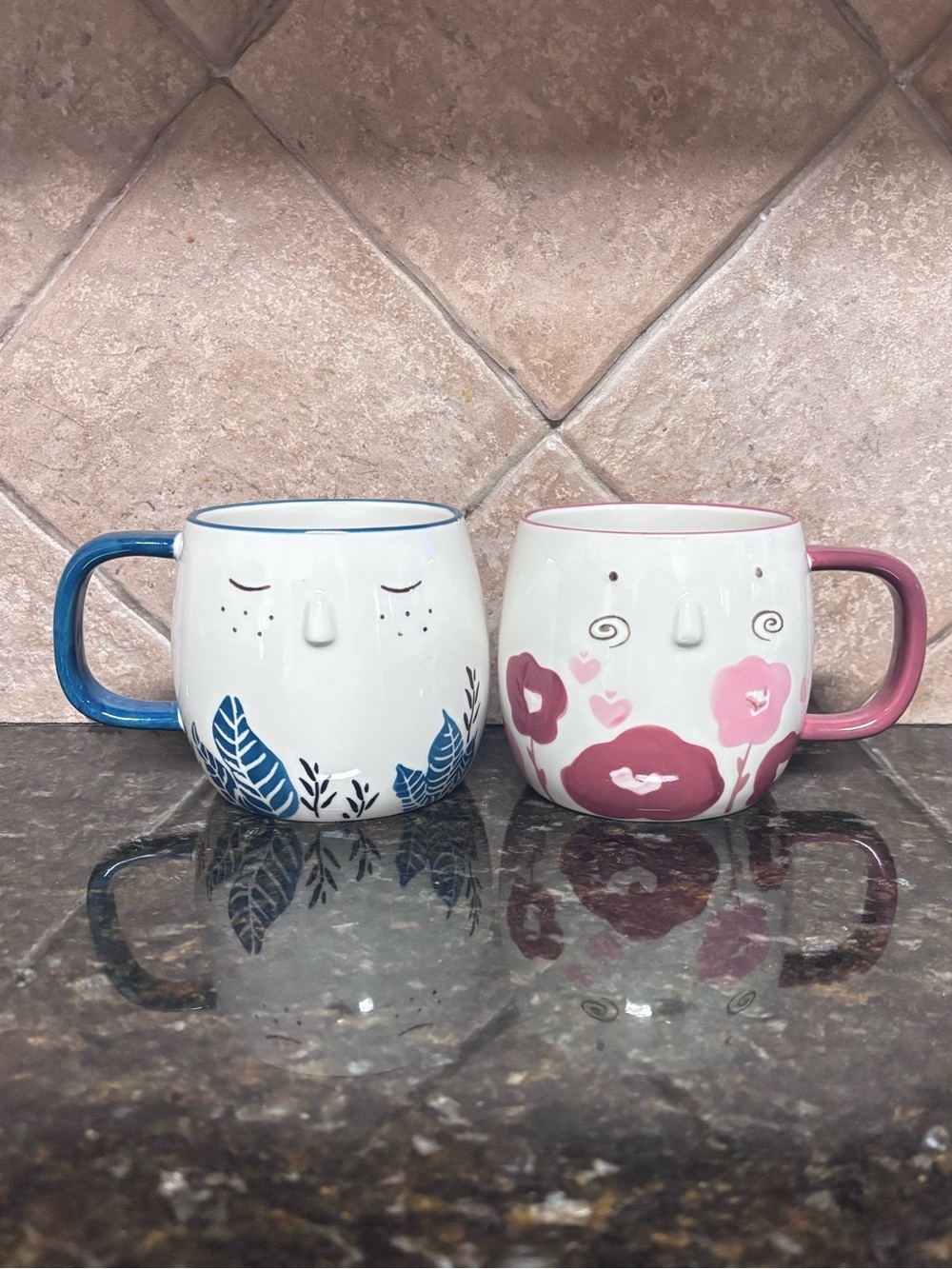 Floral Face Hand Painted Ceramic Mugs - Set of 2 | World Market